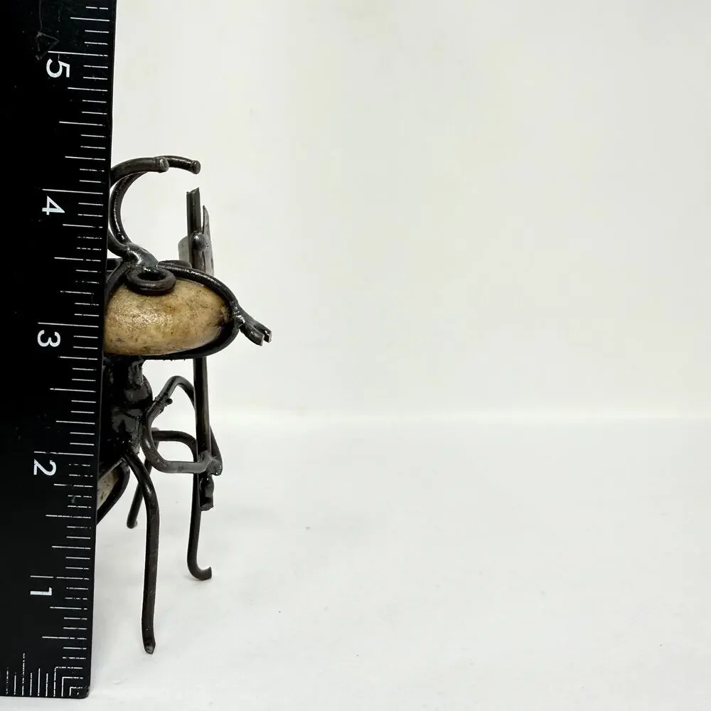 Vintage Metal Ant Sculpture Pebble Stone Folk Art Desk Decor Rustic Rare